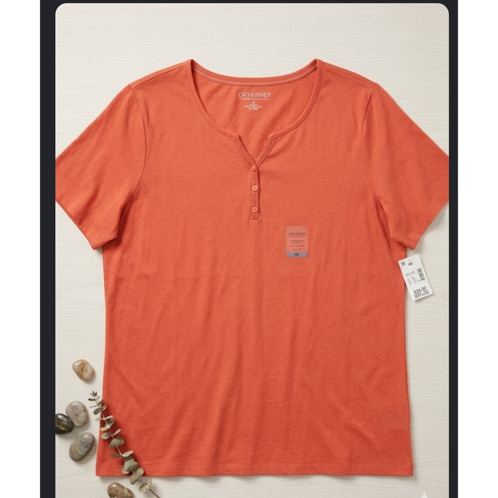 Catherines Suprema Collection Coral Orange Henley Top Plus Size 4X NWT